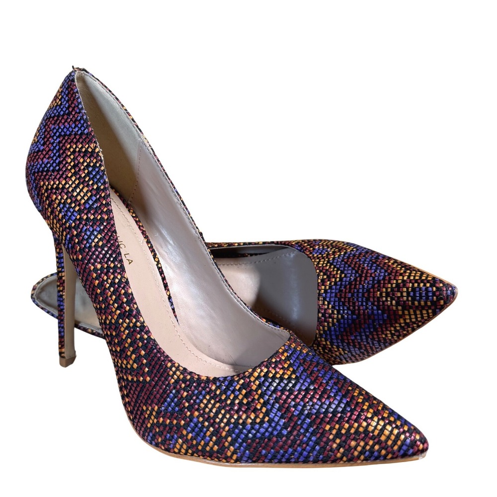 Shoe‎ Republic LA Multi Color Woven Chevron Pointed Toe Stiletto Pumps Size 9 - Picture 7 of 8